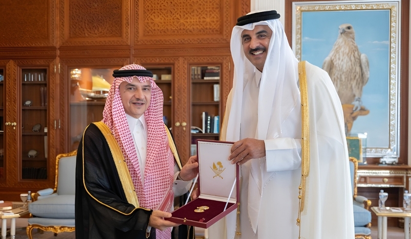 HH the Amir Grants Al Wajbah Decoration to Saudi Ambassador